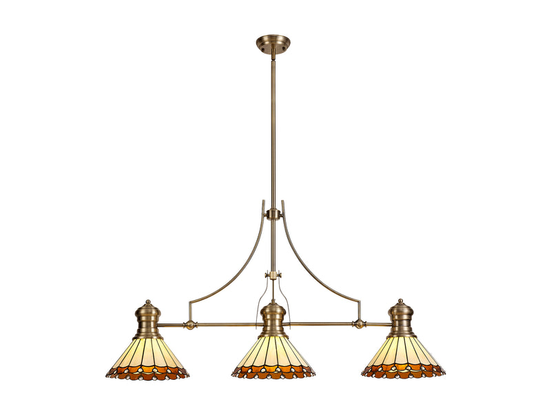 Regal Lighting SL-1016 3 Light Tiffany Pendant Antique Brass With Amber and Cream With Clear Crystal Shades
