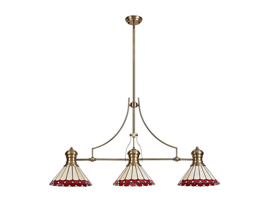 Regal Lighting SL-1015 3 Light Tiffany Pendant Antique Brass With Red and Cream With Clear Crystal Shades