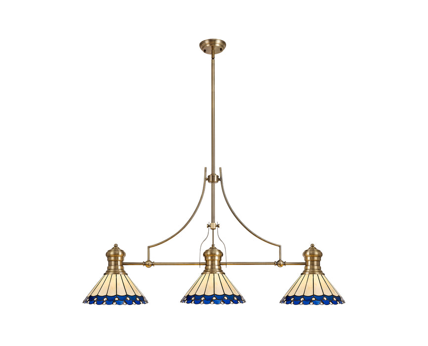 Regal Lighting SL-1014 3 Light Tiffany Pendant Antique Brass Blue And Cream With Clear Crystal Shades