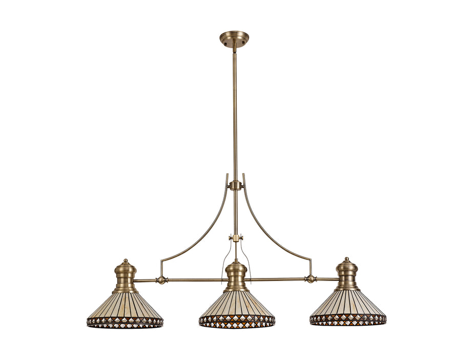 Regal Lighting SL-1012 3 Light Tiffany Pendant Antique Brass Amber And Cream With Clear Crystal Shades