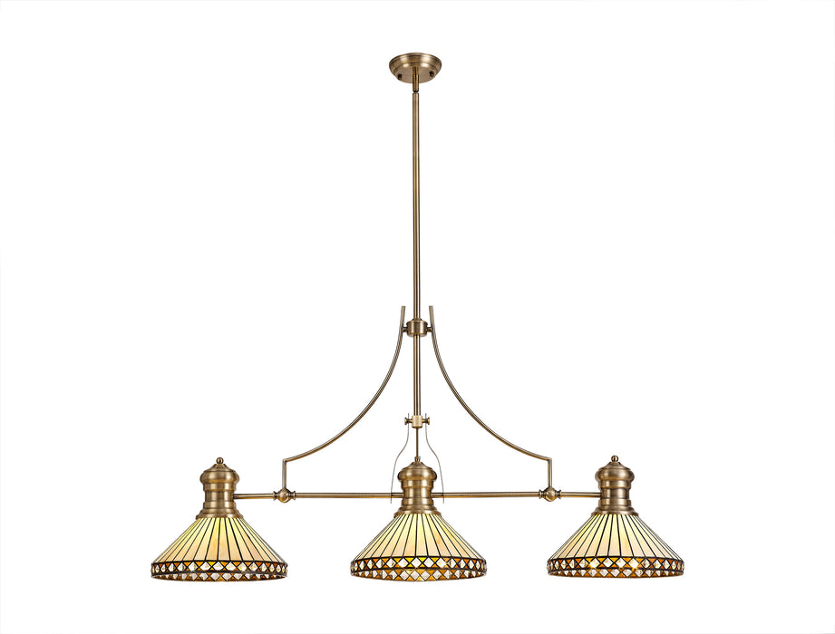 Regal Lighting SL-1012 3 Light Tiffany Pendant Antique Brass Amber And Cream With Clear Crystal Shades