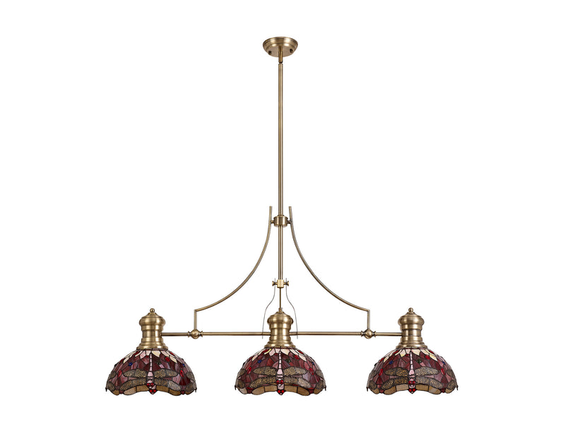 Regal Lighting SL-1010 3 Light Tiffany Pendant Antique Brass With Purple and Pink With Clear Crystal Shades