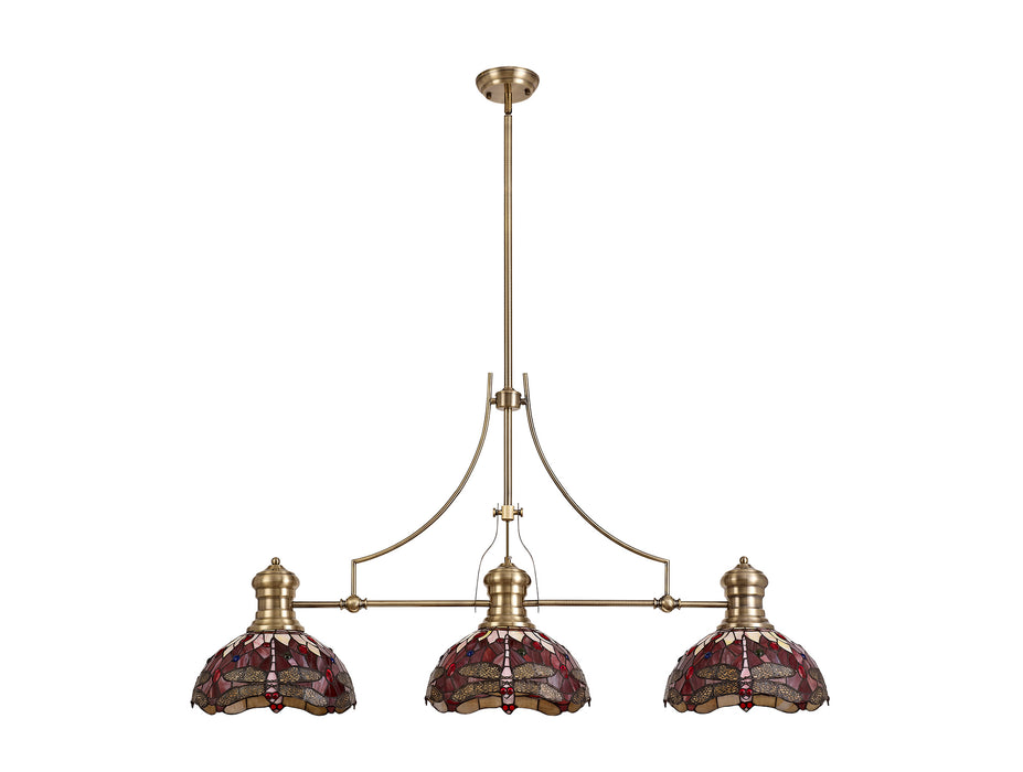 Regal Lighting SL-1010 3 Light Tiffany Pendant Antique Brass With Purple and Pink With Clear Crystal Shades