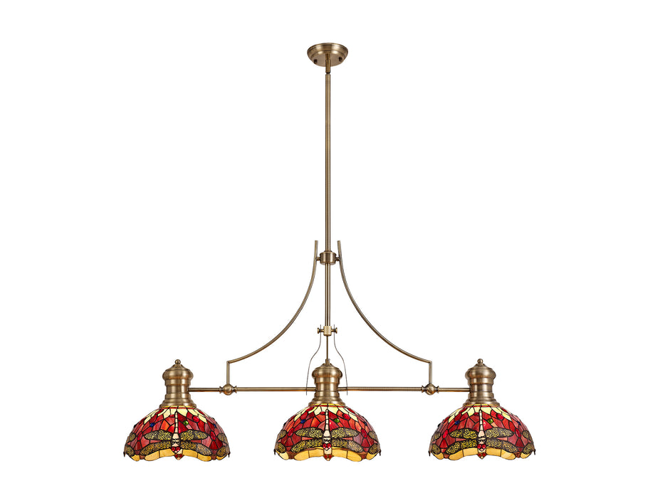 Regal Lighting SL-1010 3 Light Tiffany Pendant Antique Brass With Purple and Pink With Clear Crystal Shades