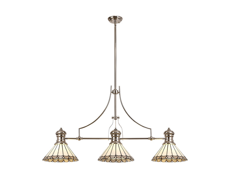 Regal Lighting SL-1003 3 Light Tiffany Pendant Polished Nickel With Grey And Clear Crystal Shades