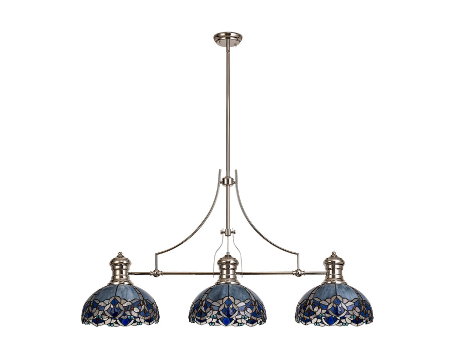 Regal Lighting SL-1001 3 Light Tiffany Pendant Polished Nickel With Blue And Clear Crystal Shades