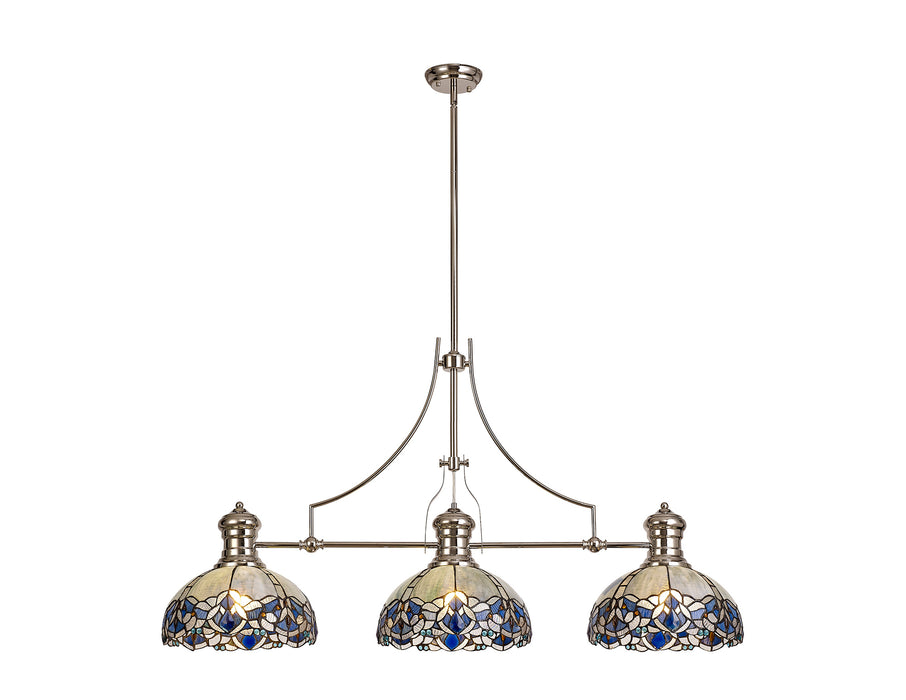 Regal Lighting SL-1001 3 Light Tiffany Pendant Polished Nickel With Blue And Clear Crystal Shades