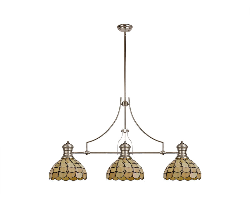 Regal Lighting SL-1000 3 Light Tiffany Pendant Polished Nickel With Beige And Clear Crystal Shades
