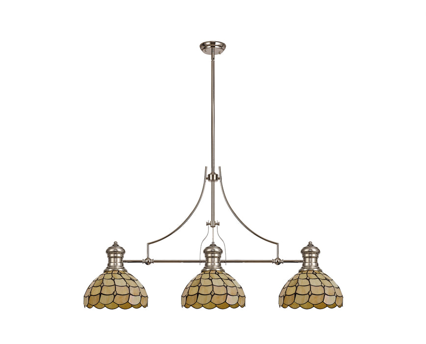 Regal Lighting SL-1000 3 Light Tiffany Pendant Polished Nickel With Beige And Clear Crystal Shades