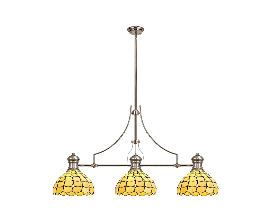 Regal Lighting SL-1000 3 Light Tiffany Pendant Polished Nickel With Beige And Clear Crystal Shades