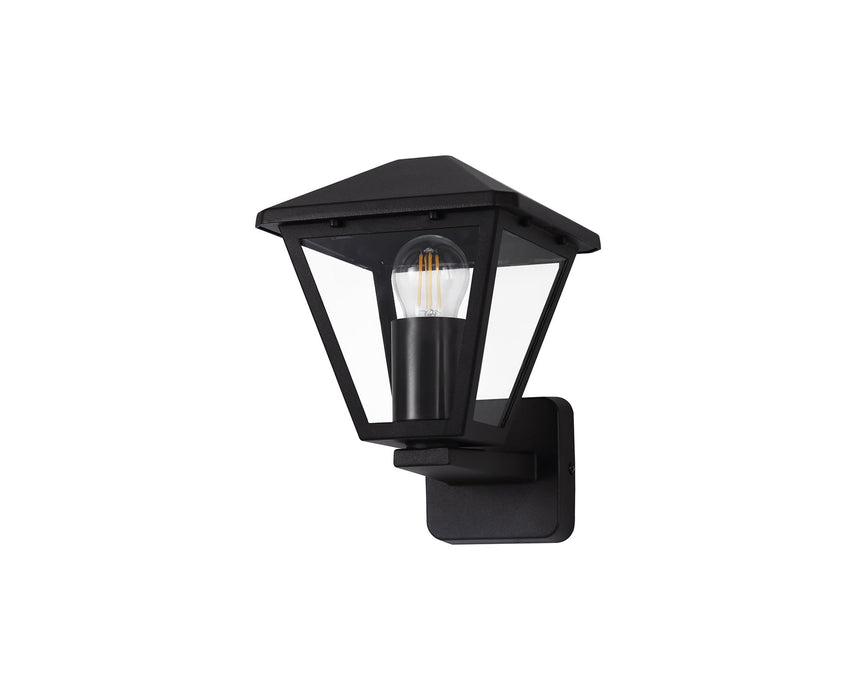 Deco Luqi Upward Wall Lamp, 1 x E27, IP44, Black/Clear Glass, 2yrs Warranty • D0546