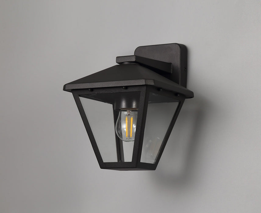 Deco Luqi Downward Wall Lamp, 1 x E27, IP44, Black/Clear Glass, 2yrs Warranty • D0547