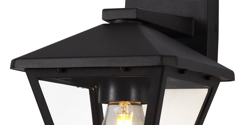 Deco Luqi Downward Wall Lamp, 1 x E27, IP44, Black/Clear Glass, 2yrs Warranty • D0547