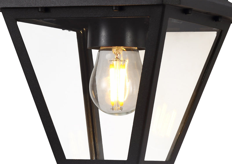 Deco Luqi Downward Wall Lamp, 1 x E27, IP44, Black/Clear Glass, 2yrs Warranty • D0547