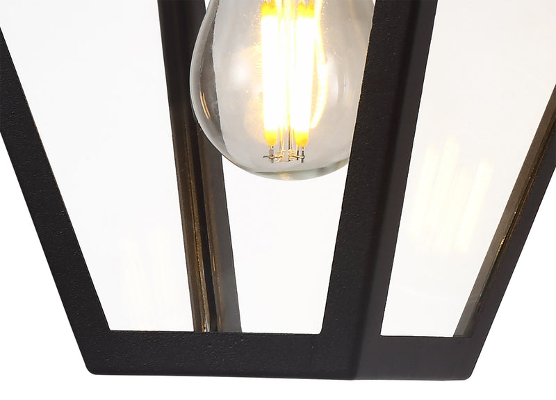 Deco Luqi Downward Wall Lamp, 1 x E27, IP44, Black/Clear Glass, 2yrs Warranty • D0547