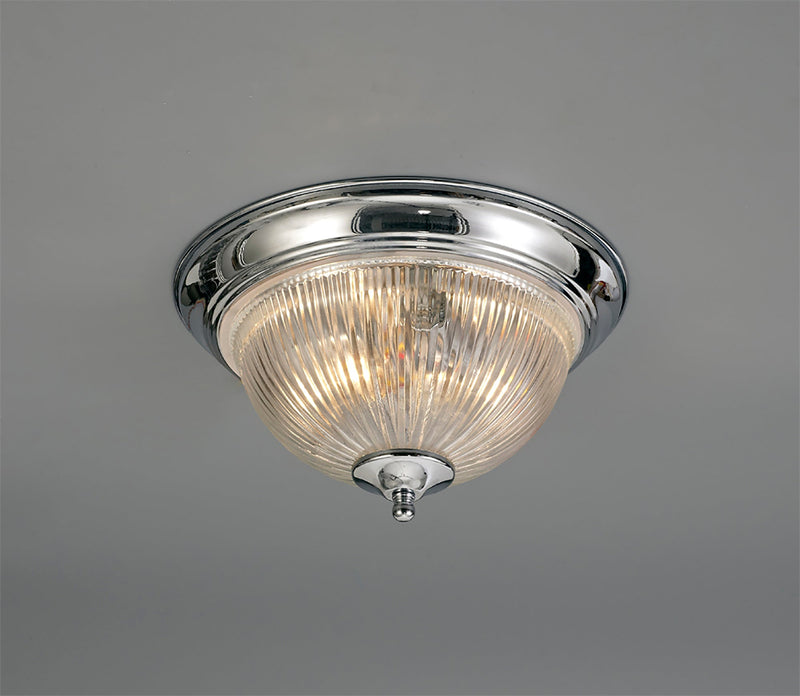 Deco Macy IP44 2 Light E14 Flush Ceiling Light, Polished Chrome With Clear Ribbed Glass • D0404