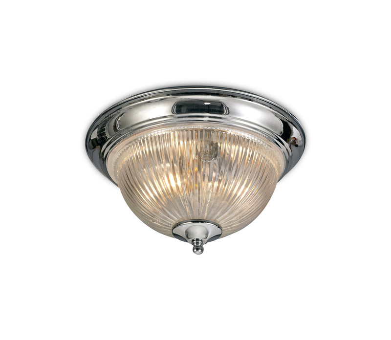 Deco Macy IP44 2 Light E14 Flush Ceiling Light, Polished Chrome With Clear Ribbed Glass • D0404
