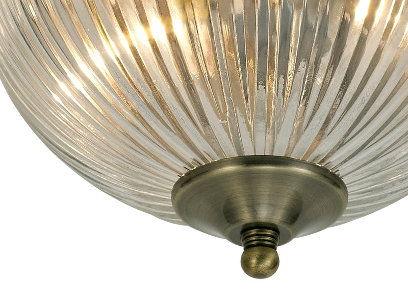 Deco Macy IP44 2 Light E14 Flush Ceiling Light, Antique Brass With Clear Ribbed Glass • D0405