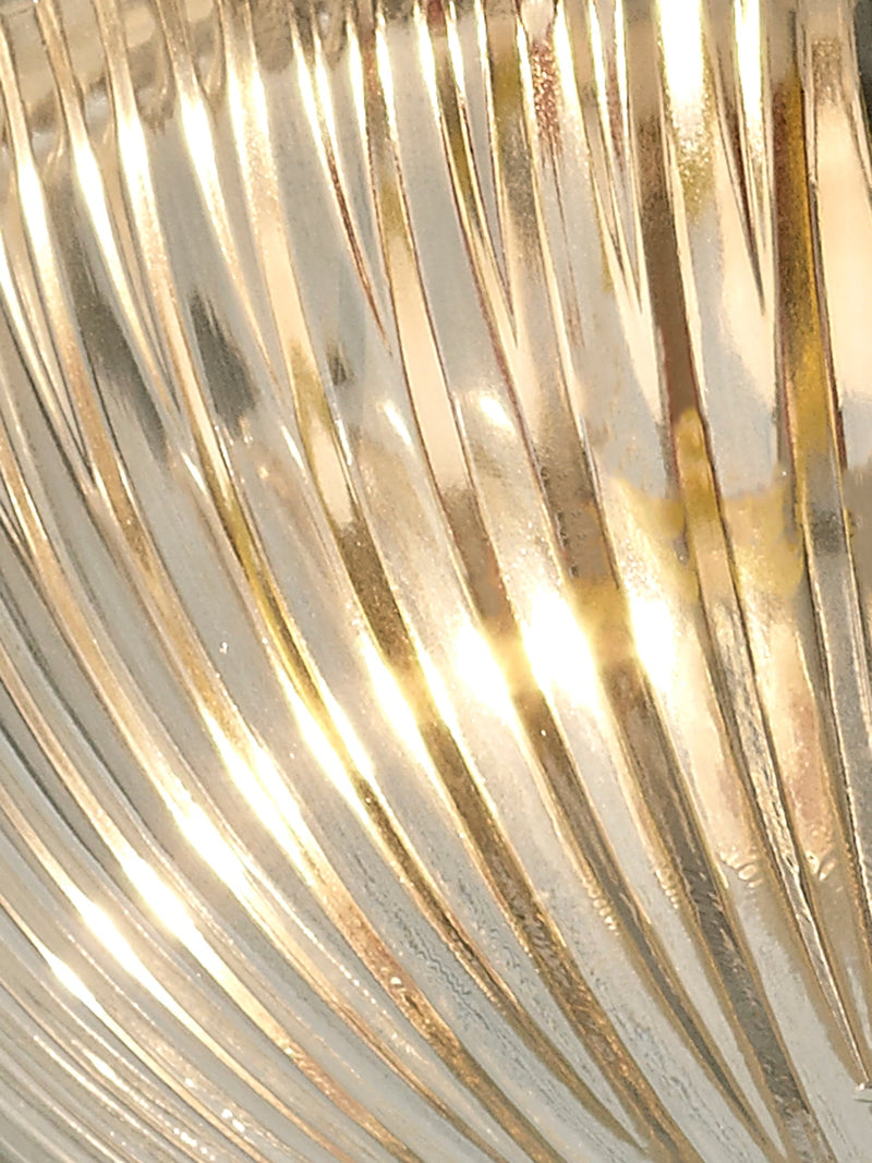 Deco Macy IP44 2 Light E14 Flush Ceiling Light, Antique Brass With Clear Ribbed Glass • D0405