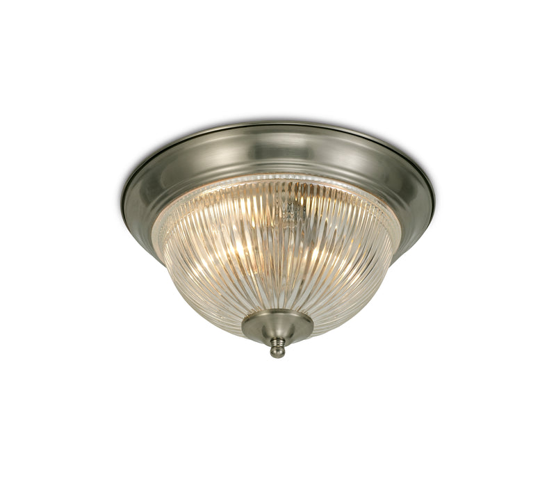 Deco Macy IP44 2 Light E14 Flush Ceiling Light, Satin Nickel With Clear Ribbed Glass • D0406