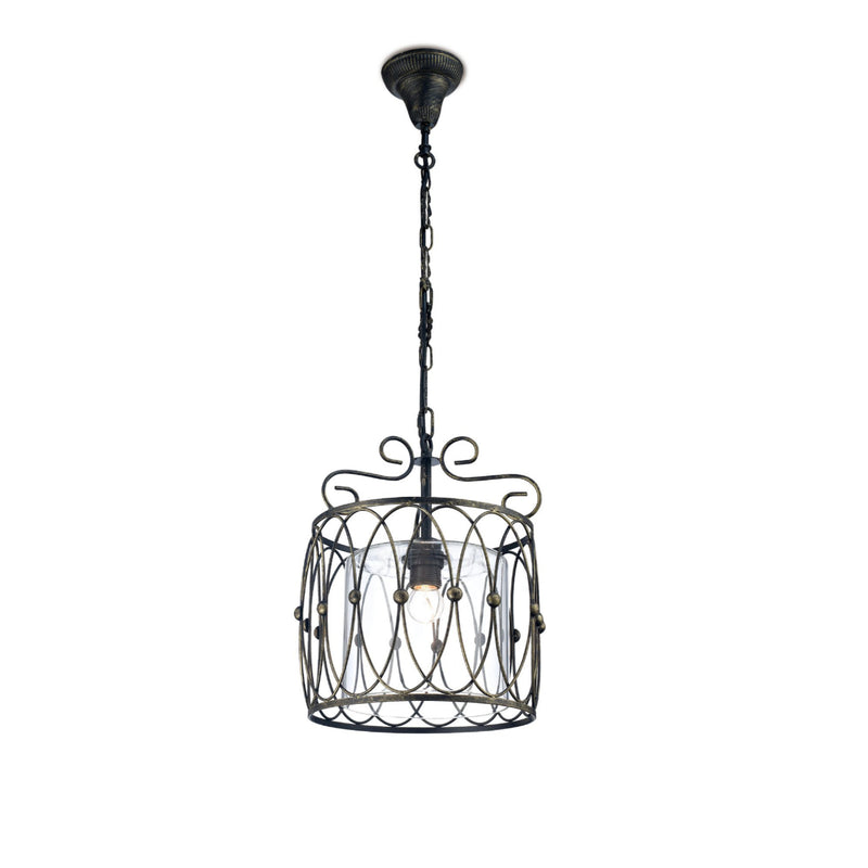 Diyas Malcolm Single Pendant 1 Light E27 Black/Gold With Clear Glass • IL31580