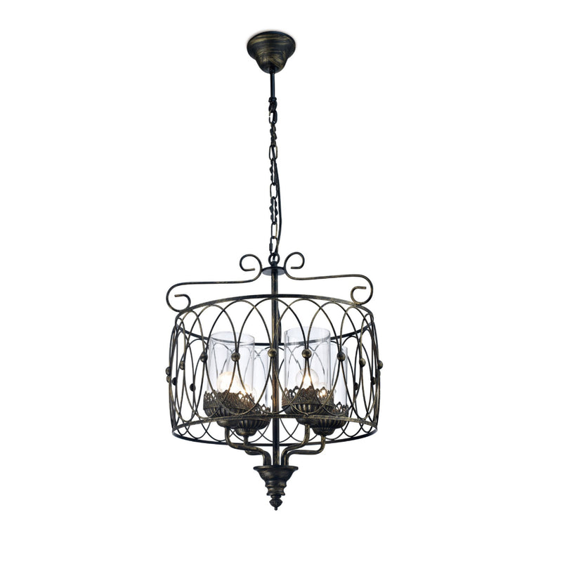 Diyas Malcolm Single Pendant 4 Light E27 Black/Gold With Clear Glass • IL31581