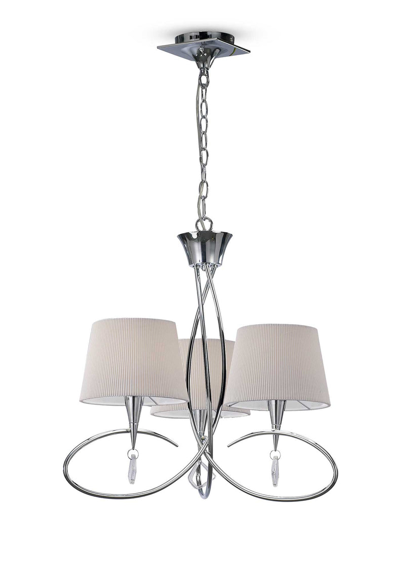 Mantra M1640 Mara Pendant 3 Light E14, Polished Chrome With Ivory White Shades • M1640