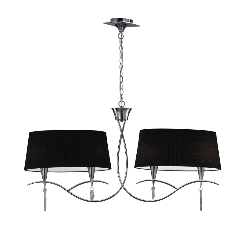 Mantra M1642, BS Mara Linear Pendant 2 Arm 4 Light E14, Polished Chrome With Black Shades • M1642/BS