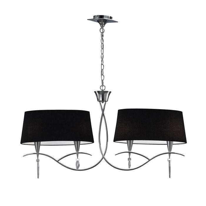 Mantra M1642, BS Mara Linear Pendant 2 Arm 4 Light E14, Polished Chrome With Black Shades • M1642/BS