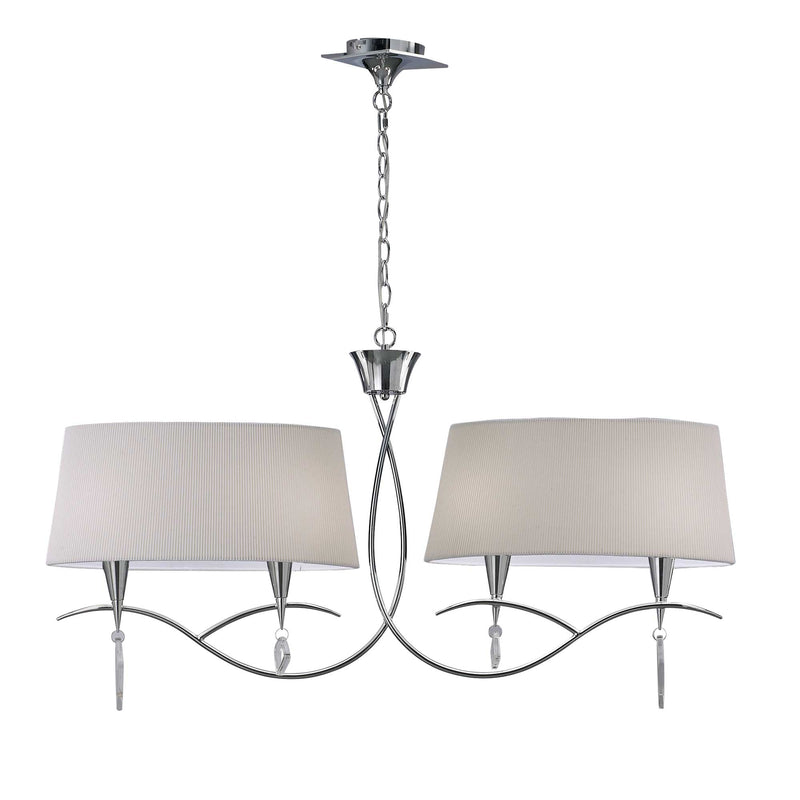 Mantra M1642 Mara Linear Pendant 2 Arm 4 Light E14, Polished Chrome With Ivory White Shades • M1642