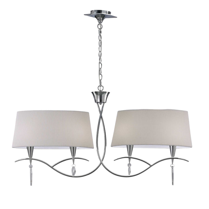 Mantra M1642 Mara Linear Pendant 2 Arm 4 Light E14, Polished Chrome With Ivory White Shades • M1642