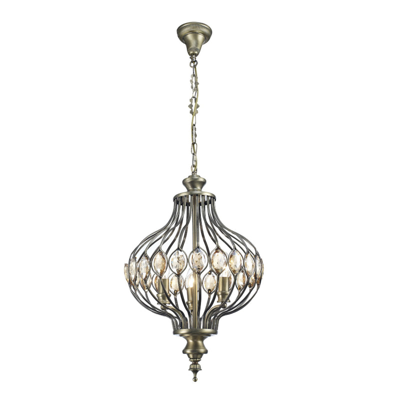 Diyas Marisa Single Pendant 3 Light E14 Antique Brass/Amber Crystal • IL31571
