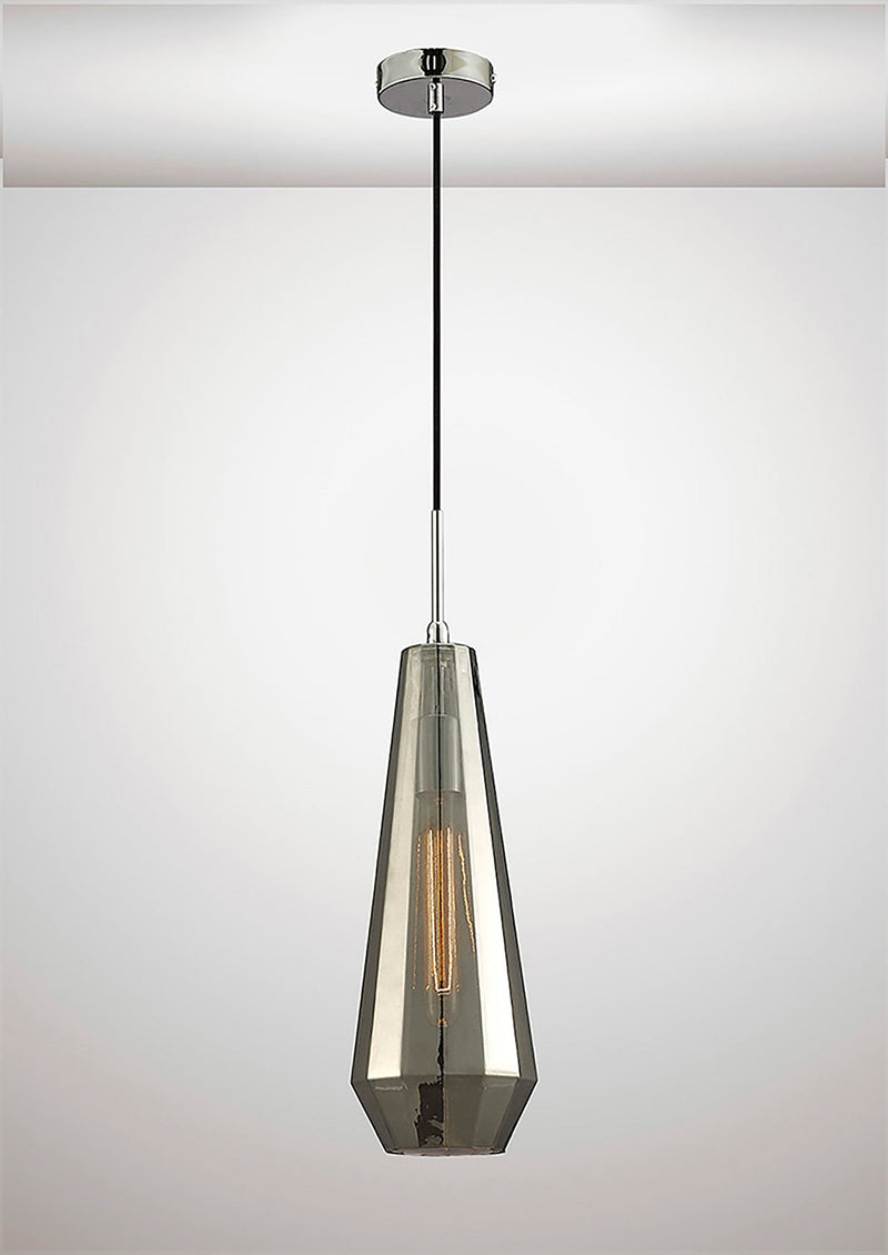 Deco Markus Single Slim Cone Pendant 1 Light Polished Chrome/Smoke Black Glass • D0108