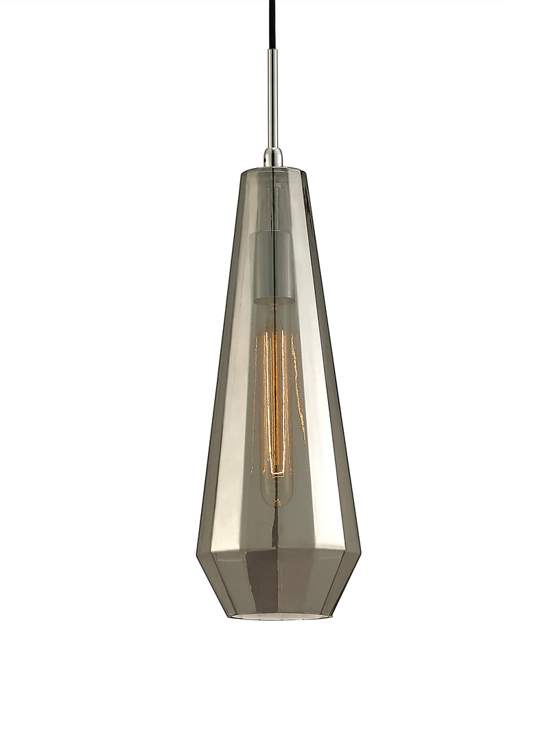 Deco Markus Single Slim Cone Pendant 1 Light Polished Chrome/Smoke Black Glass • D0108