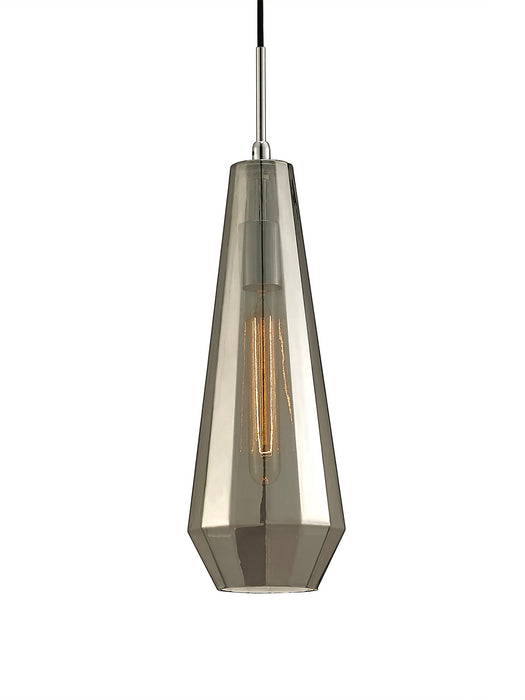 Deco Markus Single Slim Cone Pendant 1 Light Polished Chrome/Smoke Black Glass • D0108