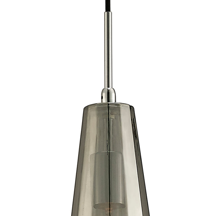 Deco Markus Single Slim Cone Pendant 1 Light Polished Chrome/Smoke Black Glass • D0108