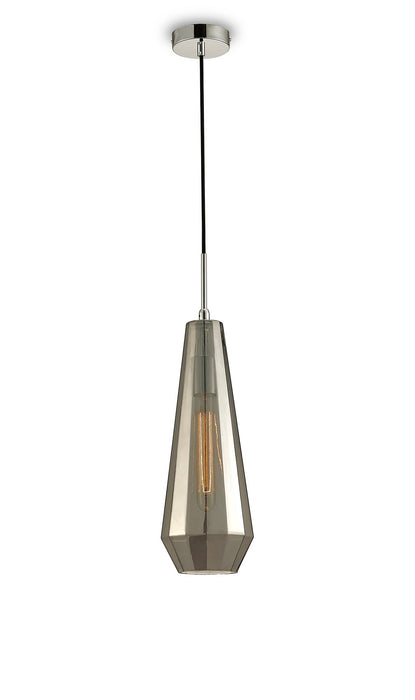 Deco Markus Single Slim Cone Pendant 1 Light Polished Chrome/Smoke Black Glass • D0108