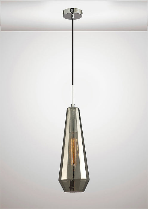 Deco Markus Single Slim Cone Pendant 1 Light Polished Chrome/Smoke Black Glass • D0108