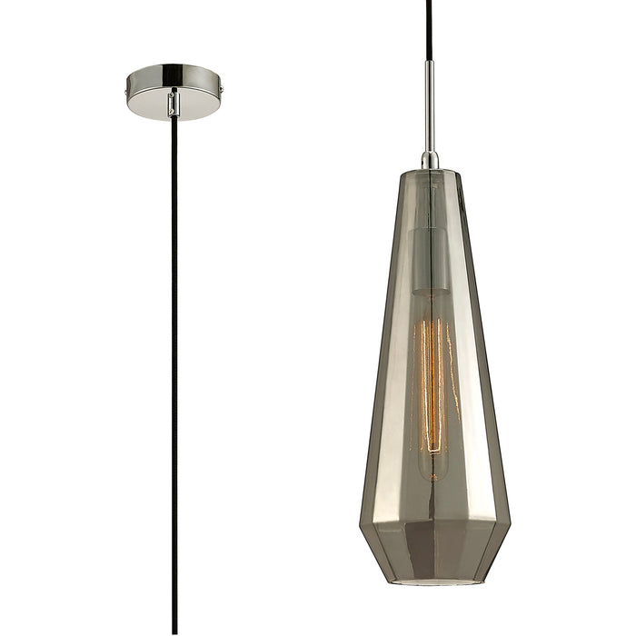 Deco Markus Single Slim Cone Pendant 1 Light Polished Chrome/Smoke Black Glass • D0108