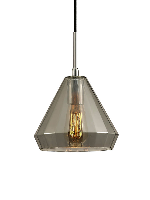 Deco Markus Single Medium Cone Pendant 1 Light E27 Polished Chrome/Smoke Black Glass • D0109