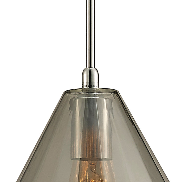 Deco Markus Single Medium Cone Pendant 1 Light E27 Polished Chrome/Smoke Black Glass • D0109