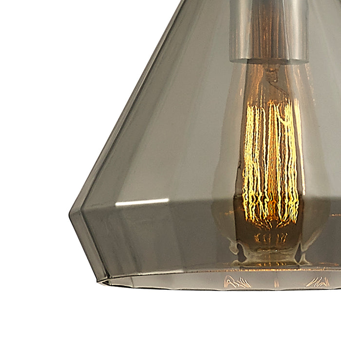 Deco Markus Single Medium Cone Pendant 1 Light E27 Polished Chrome/Smoke Black Glass • D0109