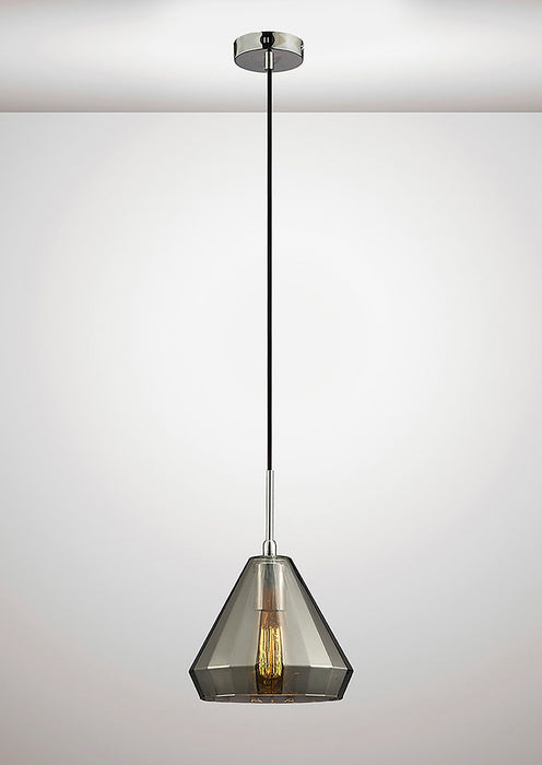 Deco Markus Single Medium Cone Pendant 1 Light E27 Polished Chrome/Smoke Black Glass • D0109