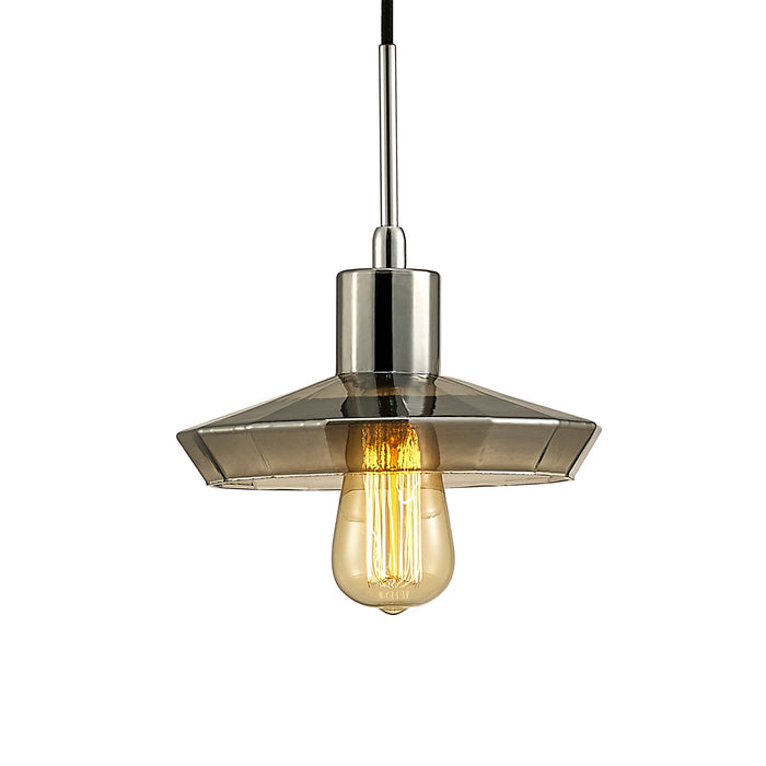 Deco Markus Single Shallow Pendant 1 Light E27 Polished Chrome/Smoke Black Glass • D0110