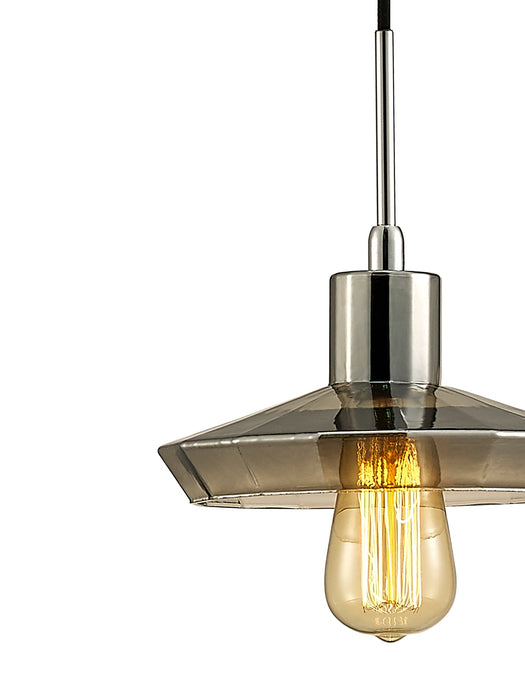 Deco Markus Single Shallow Pendant 1 Light E27 Polished Chrome/Smoke Black Glass • D0110