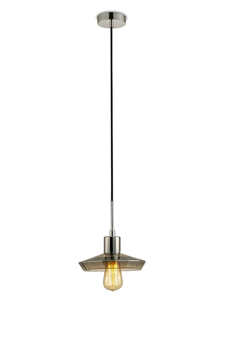 Deco Markus Single Shallow Pendant 1 Light E27 Polished Chrome/Smoke Black Glass • D0110