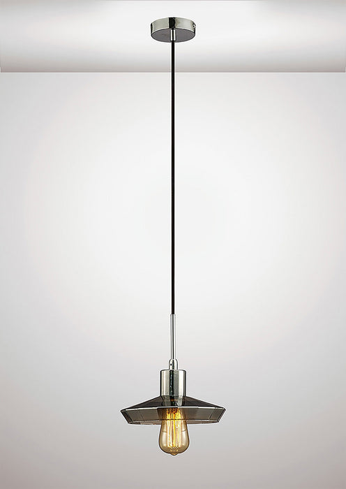 Deco Markus Single Shallow Pendant 1 Light E27 Polished Chrome/Smoke Black Glass • D0110