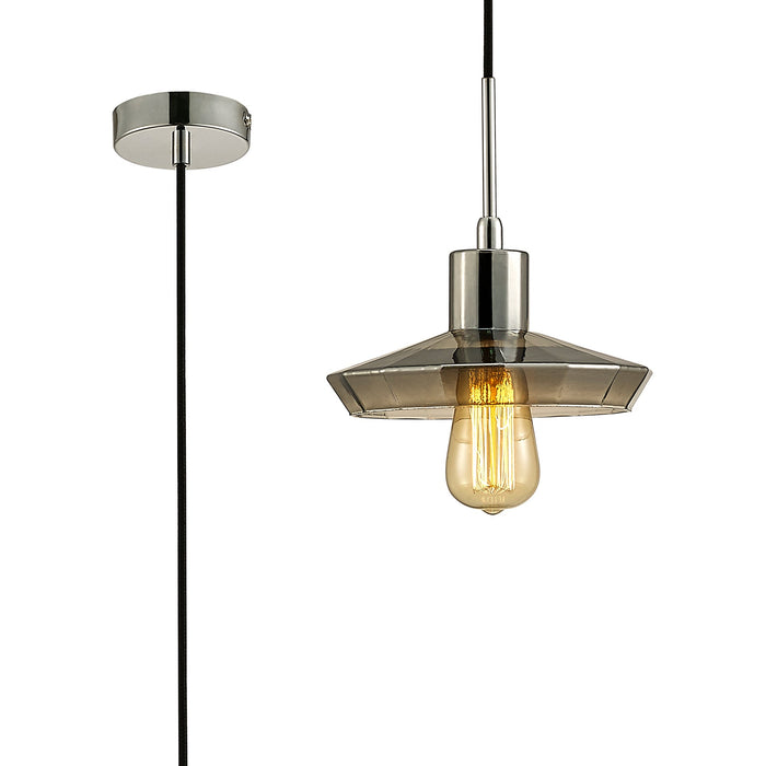 Deco Markus Single Shallow Pendant 1 Light E27 Polished Chrome/Smoke Black Glass • D0110