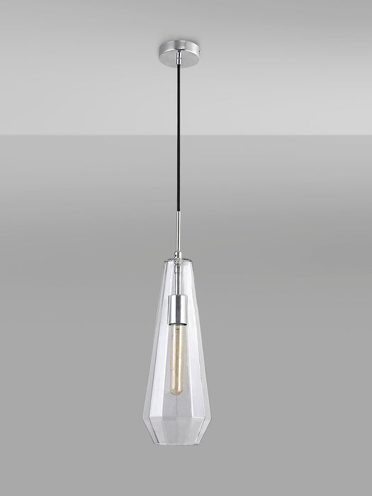 Deco Markus Single Slim Cone Pendant 1 Light Polished Chrome/Clear Glass • D0601