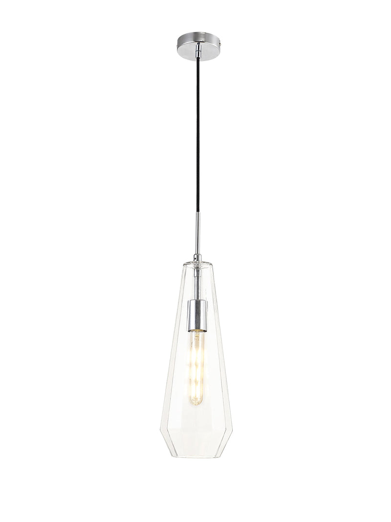 Deco Markus Single Slim Cone Pendant 1 Light Polished Chrome/Clear Glass • D0601
